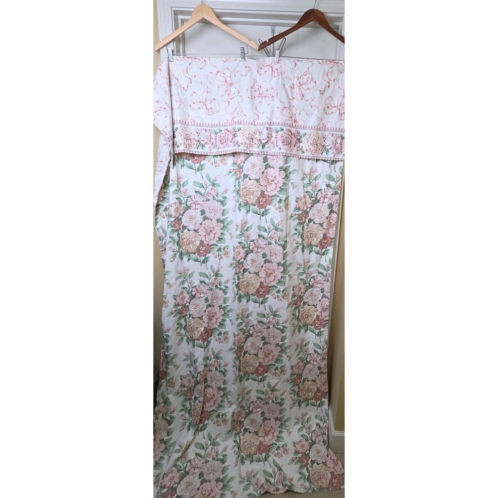 Vintage 80 90s Cottagecore Grandmillennial Floral Drapes Pink Bow Ribbons Chintz - Picture 2 of 9